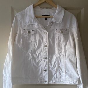 White Women's Denim Jacket with Stud Accent
